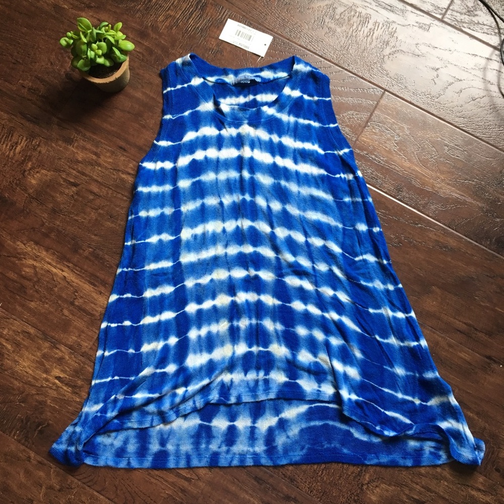 red haute NEW Bleach Tie-Dyed Cobalt Summer Beach Rayon Tank Striped Knit Top